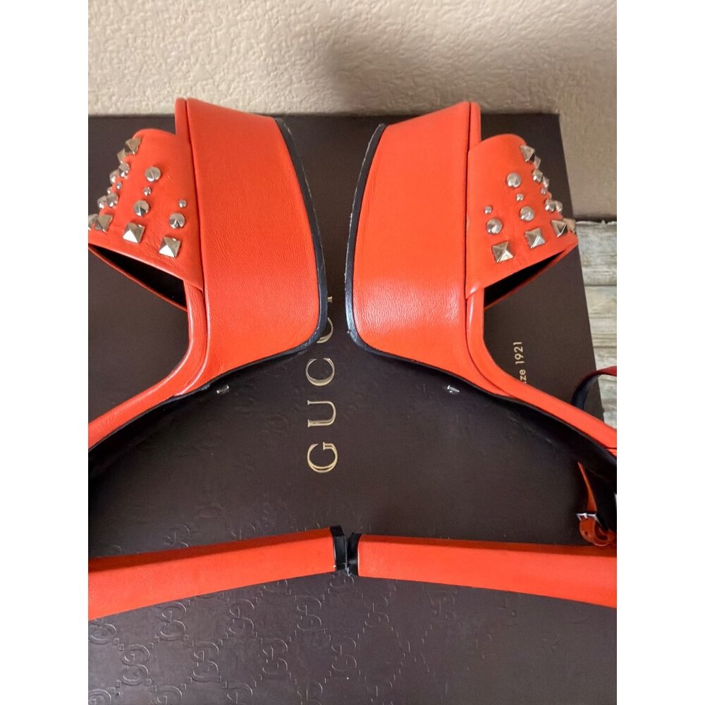 Gucci Malaga Kid Orange Leather Studded Platform Heels EU 40 Box Dust Bag w/COA - Picture 8 of 16